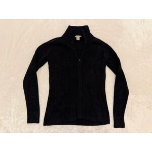 ExOfficio Womens Black Ribbed Full Zip Mock Neck Chenille Sweater F10 Medium